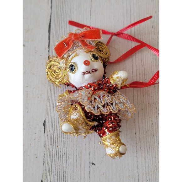Embroidered dancing ballerina mouse ornament Xmas Red Gold - Picture 2 of 6